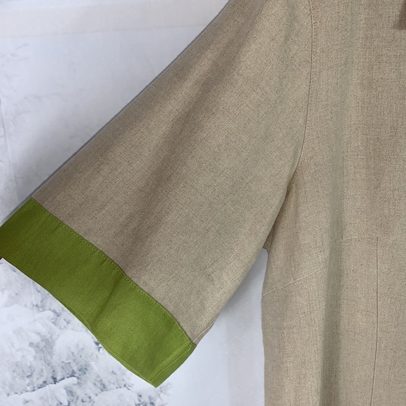 Marina Rinaldi Puro Lino Linen Green Contrast Trim Side Slit Button Midi Dress - Picture 8 of 15